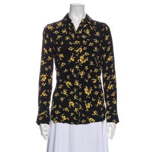 Ganni button down up shirt black yellow floral size S